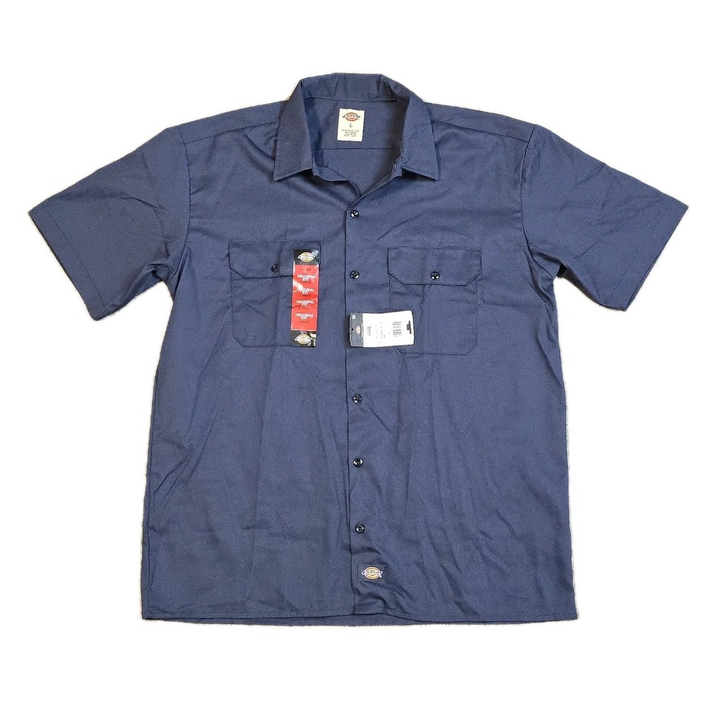 Dickies Mens Short Sleeve Work Shirt L Navy Blue Original Fit NWT 1574